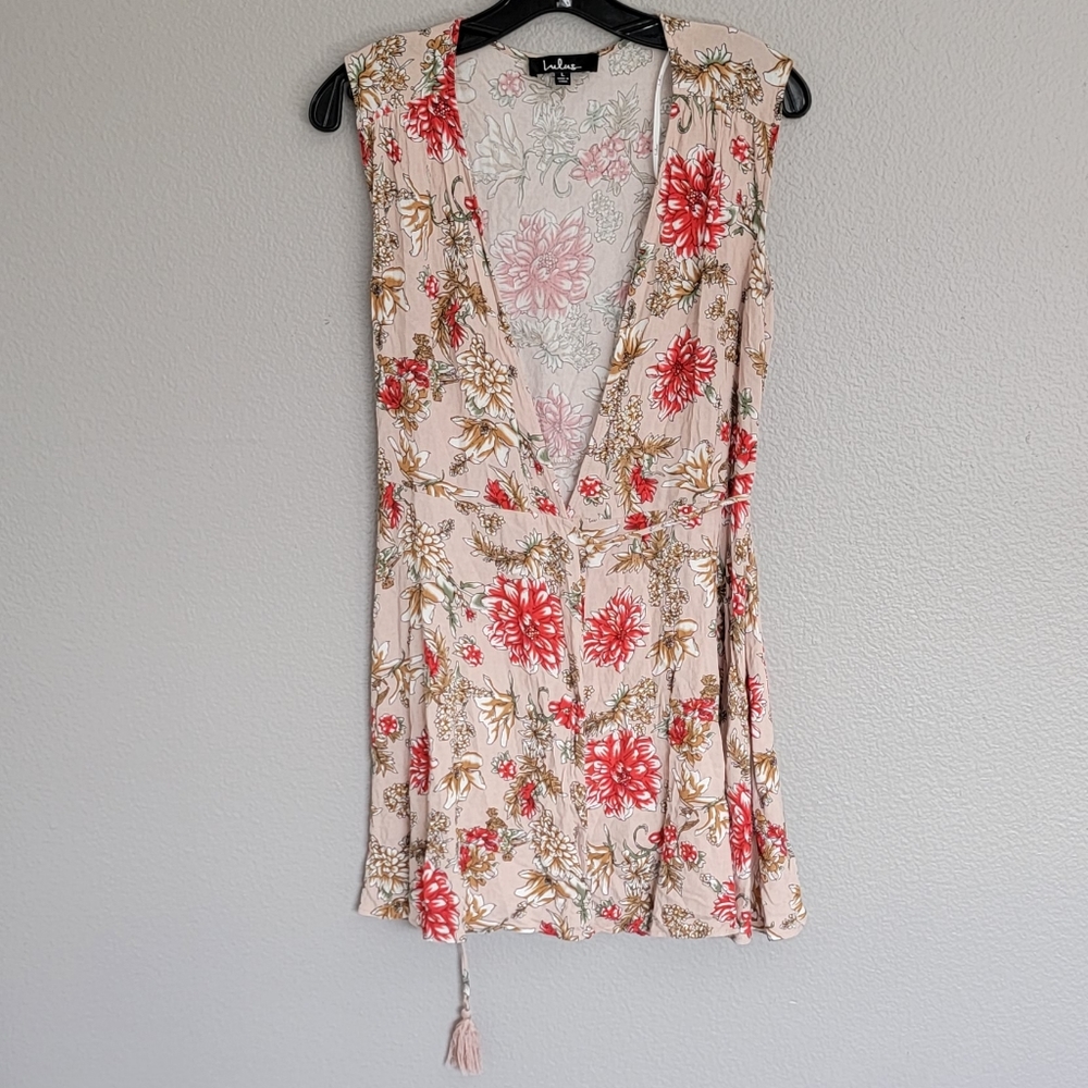 Lulu's Best In Bloom Blush Floral Print Wrap Dress/ Size L.